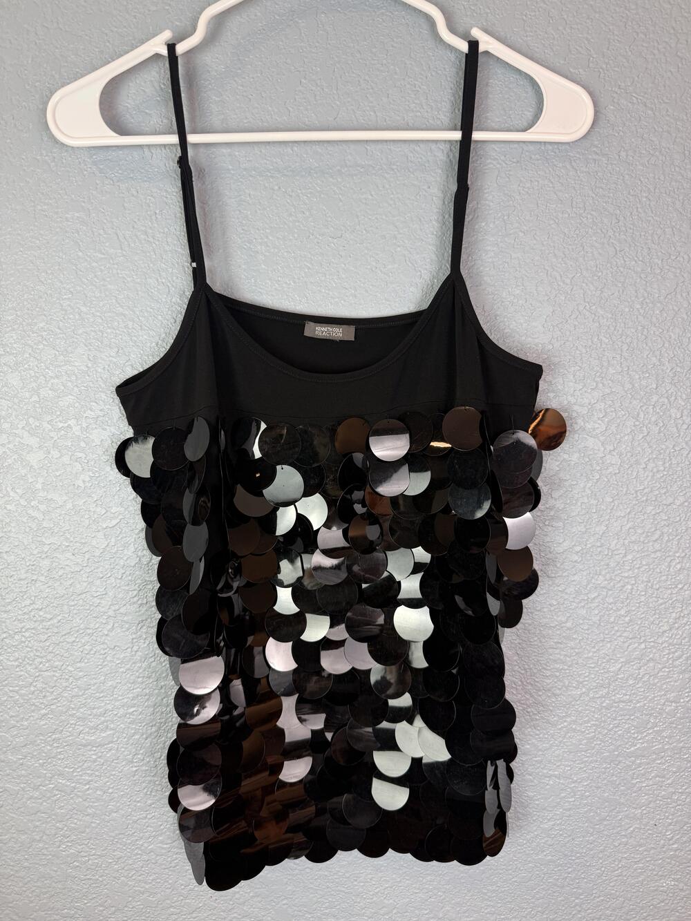 Kenneth Cole Reaction Tank Top Womens Small Sequin Party Club Sleeveless Sparkle